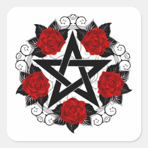 Sticker Carré Pentagramme aux roses rouges