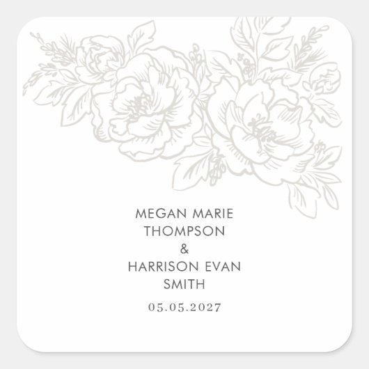 Sticker Carré Peonies élégant coin fleur (Devant)