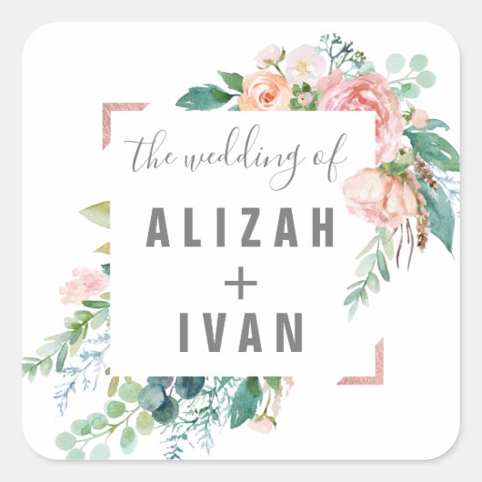 Sticker Carré Peonies romantiques Mariage Enveloppe Phoques (Devant)