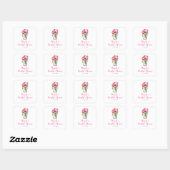 Sticker Carré Peonies roses Mason Jar Fête des mariées (Feuille)
