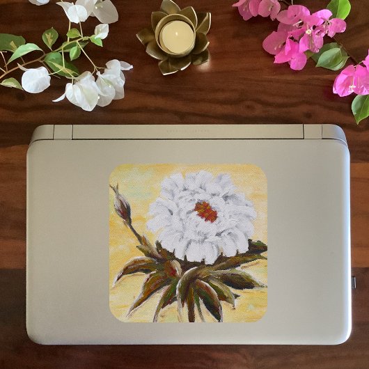 Sticker Carré Peony blanc