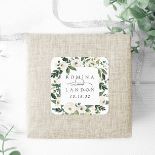 Sticker Carré Peony blanc Mariage de cadre floral personnalisé
