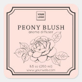 Sticker Carré Peony Blush Floral Aroma Diffuser Label (Devant)