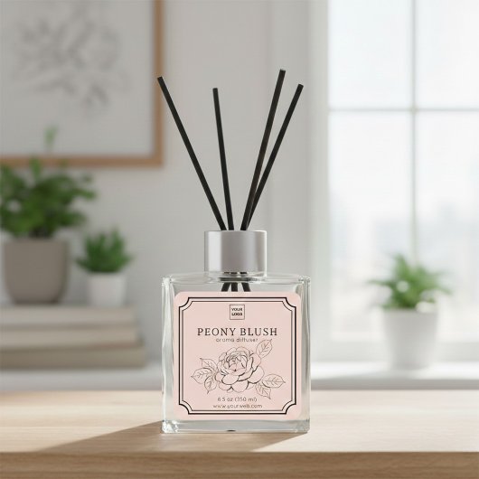 Sticker Carré Peony Blush Floral Aroma Diffuser Label