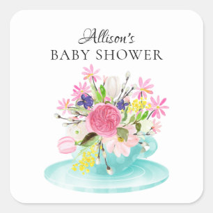 Sticker Carré Peony moderne Floral Baby DoucheThé