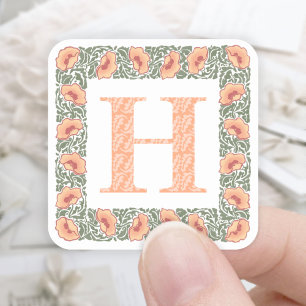 Sticker Carré Pépites vintages Orange Floral & Verdure Monogramm