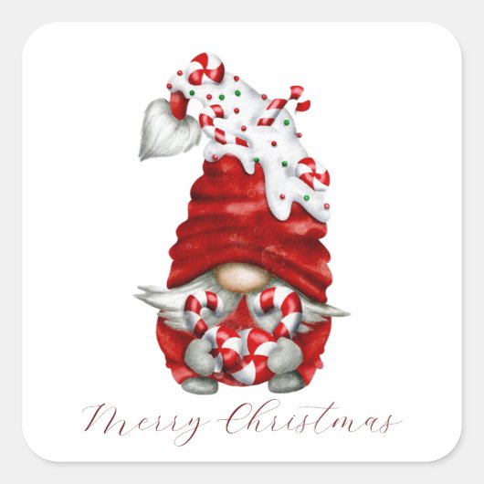 Sticker Carré Peppermint Scandinavian Gnome Merry Christmas (Devant)