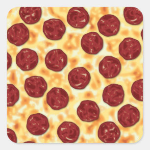 Sticker Carré Pepperoni Pizza Motif