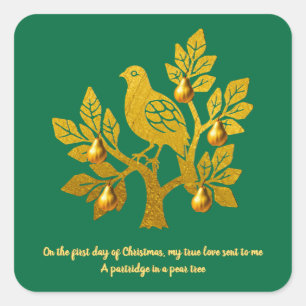 Sticker Carré Perdrix dans un arbre de Noël émeraude vert