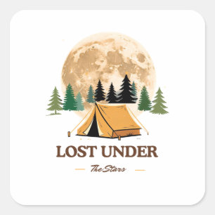 Sticker Carré Perdu sous les étoiles Camping et design pleine lu