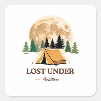 Sticker Carré Perdu sous les étoiles Camping et design pleine lu