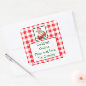 Sticker Carré Père Noël à l'aquarelle COOKIES à carreaux rouges (Enveloppe)