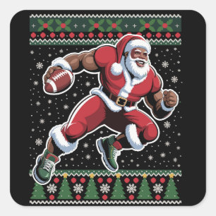 Sticker Carré Père Noël afro-américain Football Chemise laide de