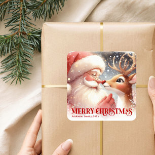Sticker Carré Père Noël amusant Rudolph Noël personnalisé pour e
