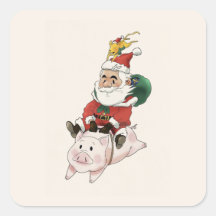 Père Noël Arrivent Un Cochon Avec Une Souris Sur L