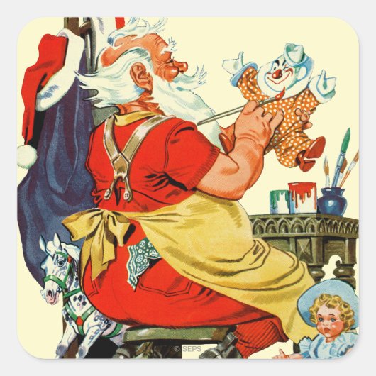 Sticker Carré Père Noël au travail (Devant)