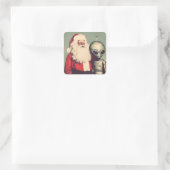 Sticker Carré Père Noël avec Alien spatial Sci Fi Noël (Sac)