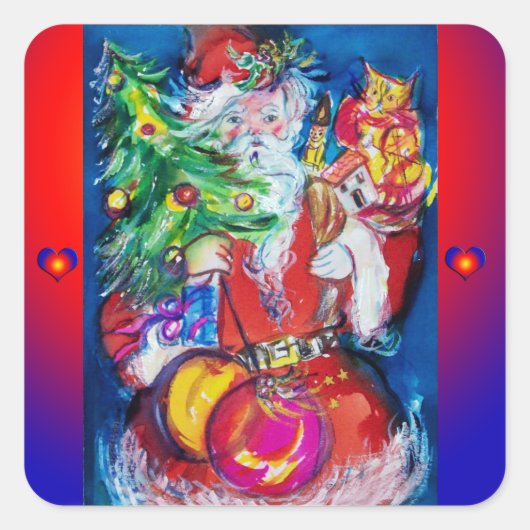 STICKER CARRÉ PÈRE NOËL AVEC ARBRE DE NOËL ET CADEAUX (Devant)