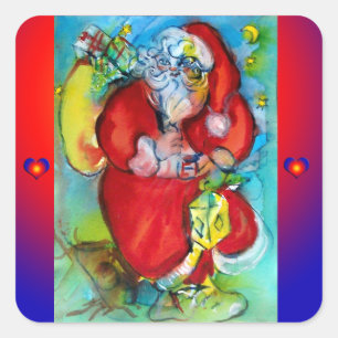 STICKER CARRÉ PÈRE NOËL AVEC LANTERNE DANS LA NUIT DE NOËL