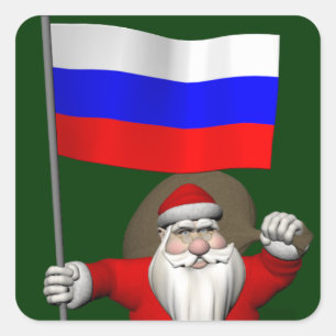Sticker Carré Père Noël avec l'enseigne de la Russie