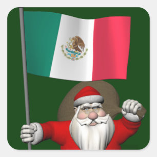 Sticker Carré Père Noël avec l'enseigne du Mexique