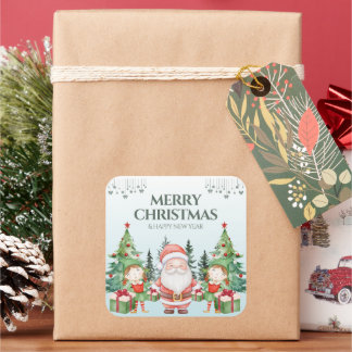 Sticker Carré Père Noël avec petite fille – Joli Desi de Noël