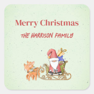 Sticker Carré Père Noël avec Sleigh et Reindeer Personnalisé