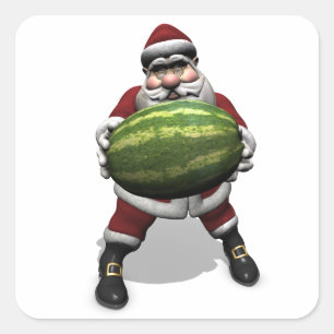 Sticker Carré Père Noël avec une énorme pastèque