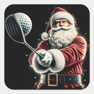 Sticker Carré Père Noël balançant un club de golf dans une tenue