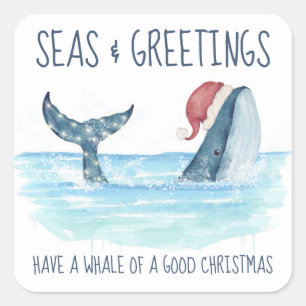 Sticker Carré Père Noël baleine Mers et salutations Noël nautiqu