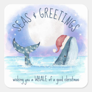 Sticker Carré Père Noël baleine Mers et salutations Noël nautiqu