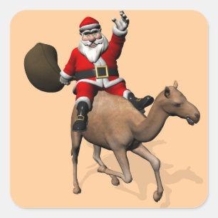 Sticker Carré Père Noël chevauchant un chameau