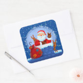 Sticker Carré Père Noël Chimney Reinder Sack Ajouter Année Texte (Enveloppe)