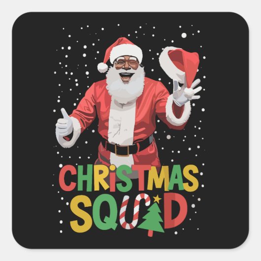Sticker Carré Père Noël Christmas Squad Black African American (Devant)