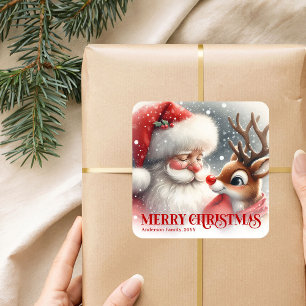 Sticker Carré Père Noël classique Rudolph Noël personnalisé pour