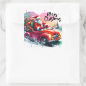 Sticker Carré Père Noël conduisant une voiture classique remplie (Sac)