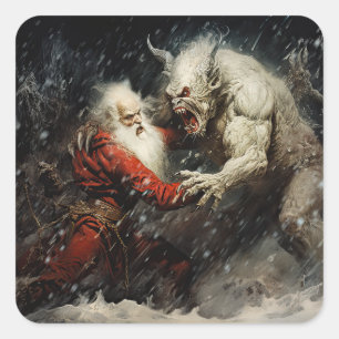 Sticker Carré Père Noël contre Krampus