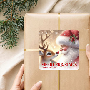 Sticker Carré Père Noël Cozy Rudolph Noël personnalisé pour enfa