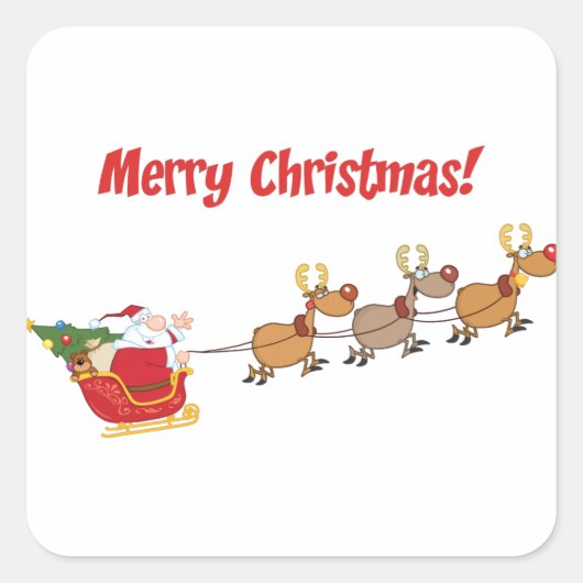 Sticker Carré Père Noël dans son Sleigh (Devant)