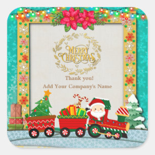 Sticker Carré Père Noël dans un train avec des cadeaux et un arb