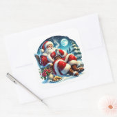 Sticker Carré Père Noël devant la cheminée cosy (Enveloppe)