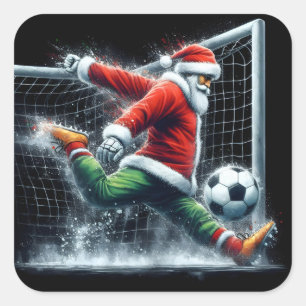 Sticker Carré Père Noël donne un coup de pied dans un ballon de