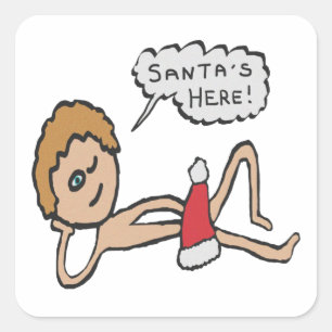 Sticker Carré Père Noël drôle ici Humour de Noël