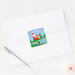Sticker Carré Père Noël drôle jouant au pickleball Joyeux Noël 