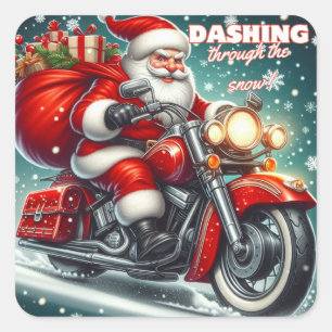 Sticker Carré Père Noël en moto