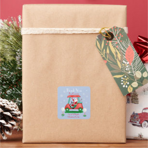 Sticker Carré Père Noël en voiturette de golf Fête de Noël Merci