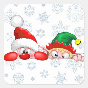 Sticker Carré Père Noël et Elfe Personnages mignons et drôles qu