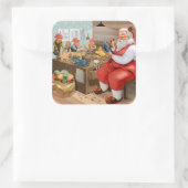 Sticker Carré Père Noël Et Elfes Fabriquent Des Jouets | Noël (Sac)