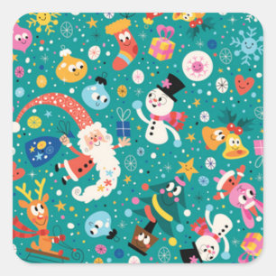 Sticker Carré Père Noël et Joyeux amisModèle