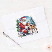 Sticker Carré Père Noël et un jeune renne en hiver (Enveloppe)